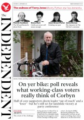 The Independent (UK) Newspaper Front Page for 24 September 2016