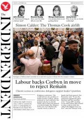 The Independent (UK) Newspaper Front Page for 24 September 2019