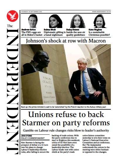 The Independent Newspaper Front Page (UK) for 24 September 2021