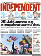 The Independent (UK) Newspaper Front Page for 25 October 2011