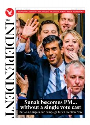 The Independent (UK) Newspaper Front Page for 25 October 2022