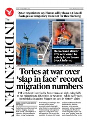 The Independent front page for 25 November 2023