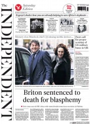 The Independent (UK) Newspaper Front Page for 25 January 2014