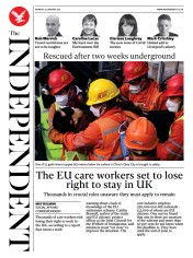 The Independent (UK) Newspaper Front Page for 25 January 2021