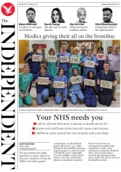 The Independent (UK) Newspaper Front Page for 25 March 2020