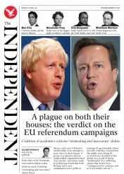 The Independent (UK) Newspaper Front Page for 25 April 2016