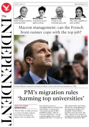 The Independent (UK) Newspaper Front Page for 25 April 2017