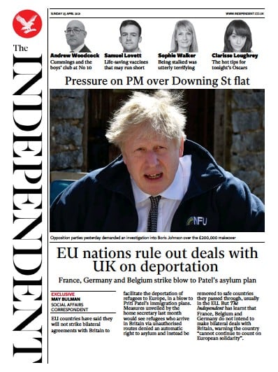 The Independent Newspaper Front Page (UK) for 25 April 2021