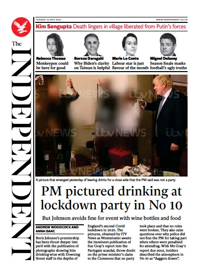 The Independent Newspaper Front Page (UK) for 25 May 2022