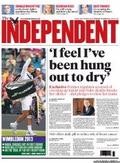 The Independent (UK) Newspaper Front Page for 25 June 2013