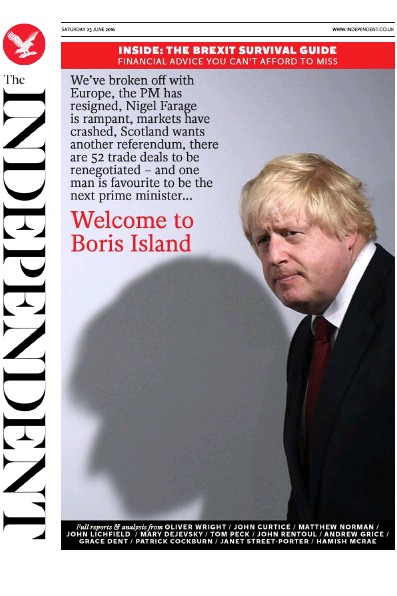 The Independent Newspaper Front Page (UK) for 25 June 2016