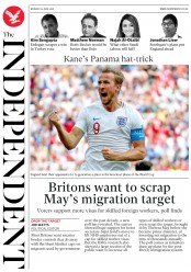 The Independent (UK) Newspaper Front Page for 25 June 2018