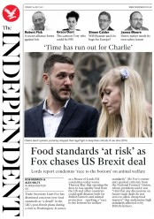 The Independent (UK) Newspaper Front Page for 25 July 2017