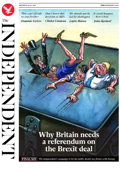 The Independent Newspaper Front Page (UK) for 25 July 2018