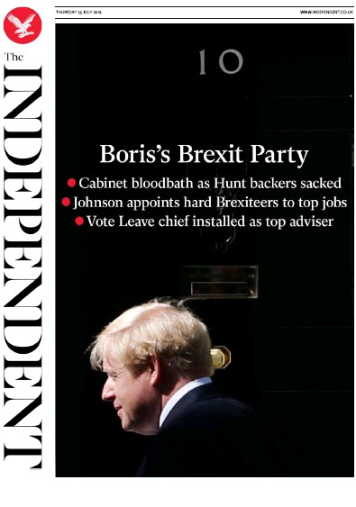 The Independent Newspaper Front Page (UK) for 25 July 2019