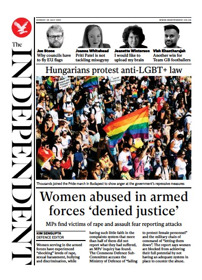 The Independent Newspaper Front Page (UK) for 25 July 2021