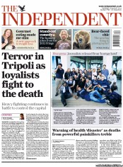 The Independent (UK) Newspaper Front Page for 25 August 2011