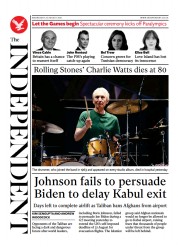 The Independent (UK) Newspaper Front Page for 25 August 2021