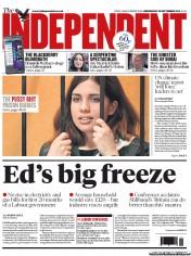 The Independent (UK) Newspaper Front Page for 25 September 2013