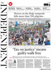 The Independent (UK) Newspaper Front Page for 25 September 2015