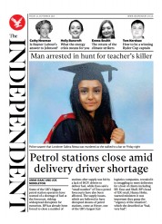 The Independent (UK) Newspaper Front Page for 25 September 2021