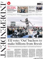 The Independent (UK) Newspaper Front Page for 26 October 2015