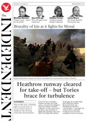 The Independent (UK) Newspaper Front Page for 26 October 2016