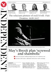 The Independent (UK) Newspaper Front Page for 26 October 2017