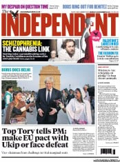 The Independent Newspaper Front Page (UK) for 26 November 2012
