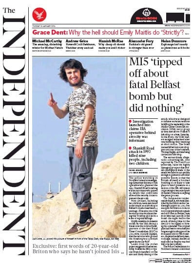 The Independent Newspaper Front Page (UK) for 26 January 2016