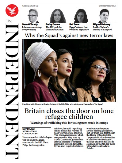The Independent Newspaper Front Page (UK) for 26 January 2021