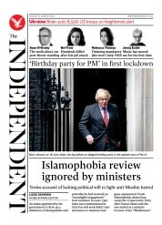 The Independent (UK) Newspaper Front Page for 26 January 2022