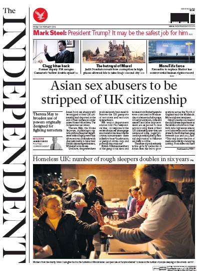 The Independent Newspaper Front Page (UK) for 26 February 2016