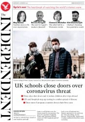The Independent (UK) Newspaper Front Page for 26 February 2020