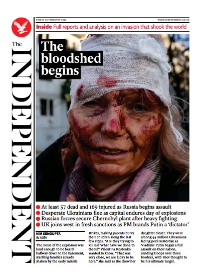 The Independent Newspaper Front Page (UK) for 26 February 2022