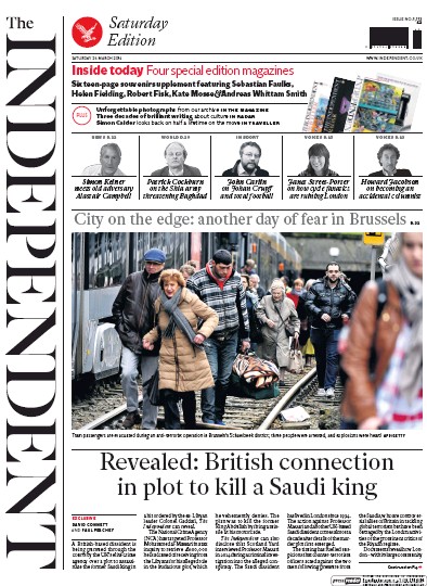 The Independent Newspaper Front Page (UK) for 26 March 2016