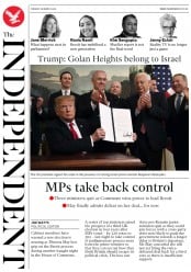 The Independent (UK) Newspaper Front Page for 26 March 2019