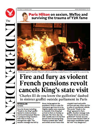 The Independent Newspaper Front Page (UK) for 26 March 2023