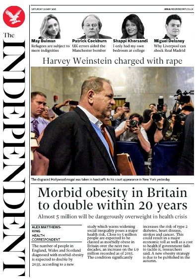 The Independent Newspaper Front Page (UK) for 26 May 2018