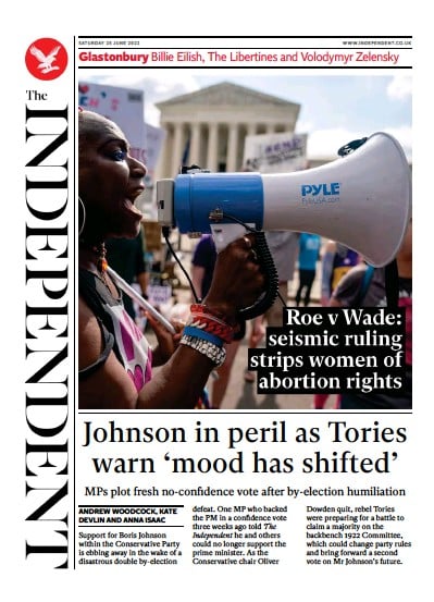 The Independent Newspaper Front Page (UK) for 26 June 2022