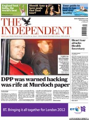 The Independent Newspaper Front Page (UK) for 26 July 2011