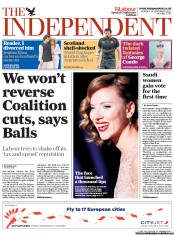 The Independent (UK) Newspaper Front Page for 26 September 2011