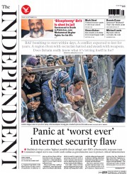 The Independent Newspaper Front Page (UK) for 26 September 2014