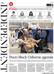 The Independent (UK) Newspaper Front Page for 27 October 2015