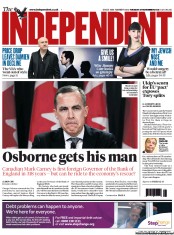 The Independent (UK) Newspaper Front Page for 27 November 2012