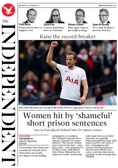 The Independent Newspaper Front Page (UK) for 27 December 2017