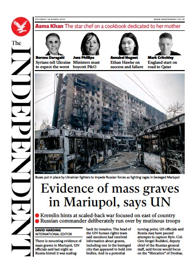 The Independent Newspaper Front Page (UK) for 27 March 2022