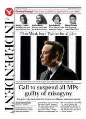 The Independent (UK) Newspaper Front Page for 27 April 2022