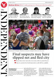 The Independent (UK) Newspaper Front Page for 27 May 2017