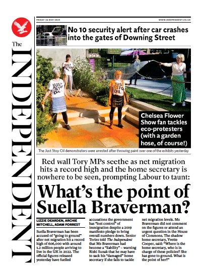 The Independent Newspaper Front Page (UK) for 27 May 2023